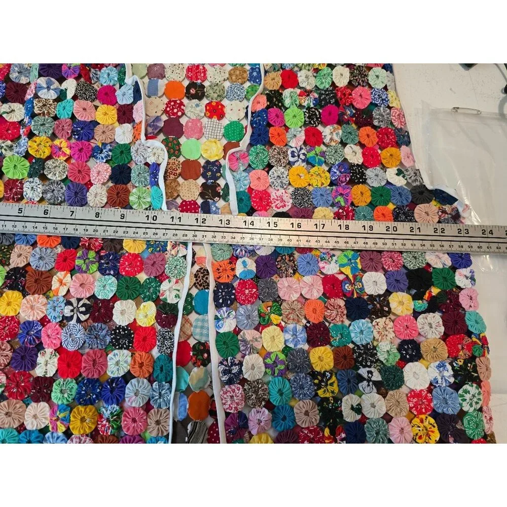 Handmade Yo-Yo Patchwork Vest - Colorful Folk Art Wearable Boho - Picture 4 of 5